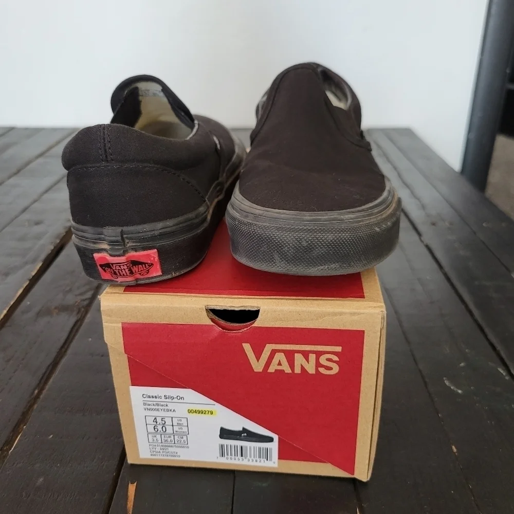 Vans Black Classic Slip On Shoes Men's 4.5 Women's 6 Casual Comfy Everyday w BOX
